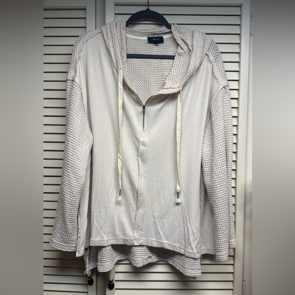 Cream Hooded Zip-Up Sweater